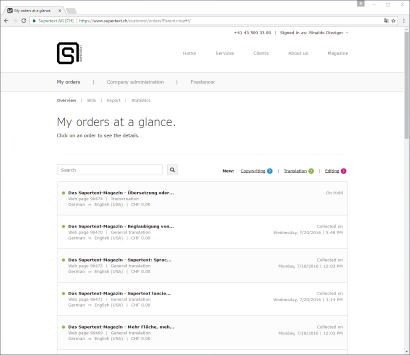 Screenshot Supertext corporate order management